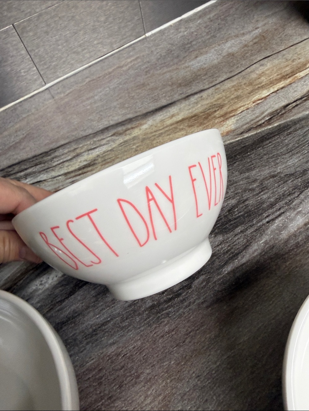 Rae Dunn White Melamine Bowls with Pink Script Set - Picture 6 of 8